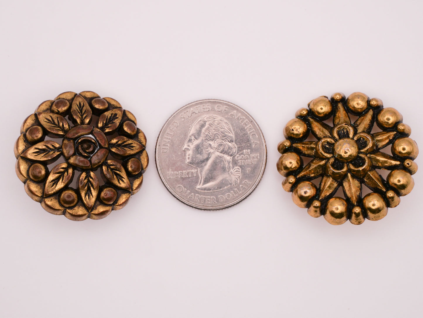 Rose Flower Sun Metallized Gold Plastic Vintage Button Various 28-30mm