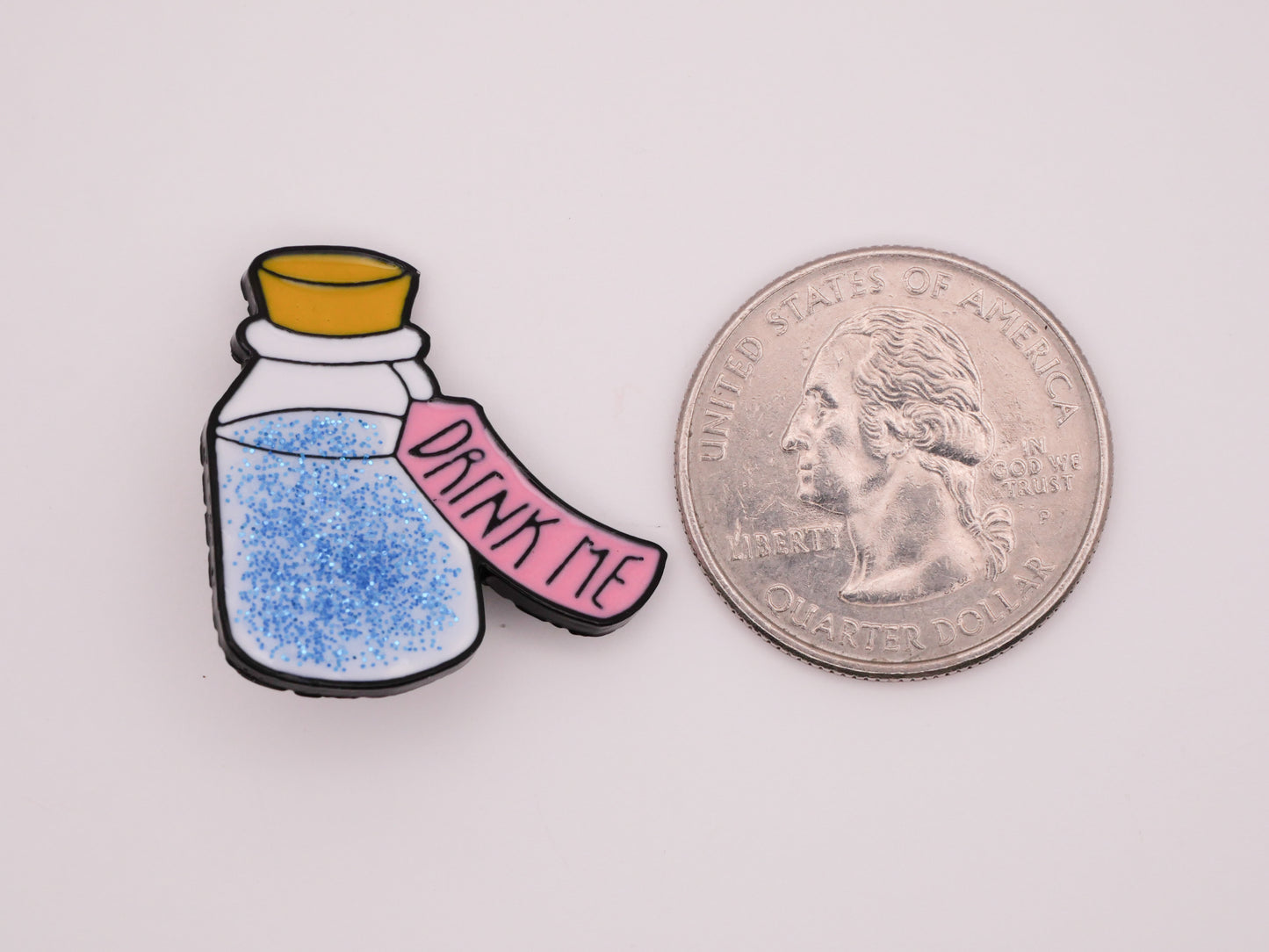 Drink Me Bottle Alice in Wonderland Enamel Glitter Metal Button 26x27mm