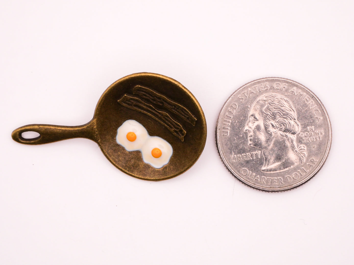 Frying Pan Breakfast Eggs Bacon Bronze Metal Button 24x42mm