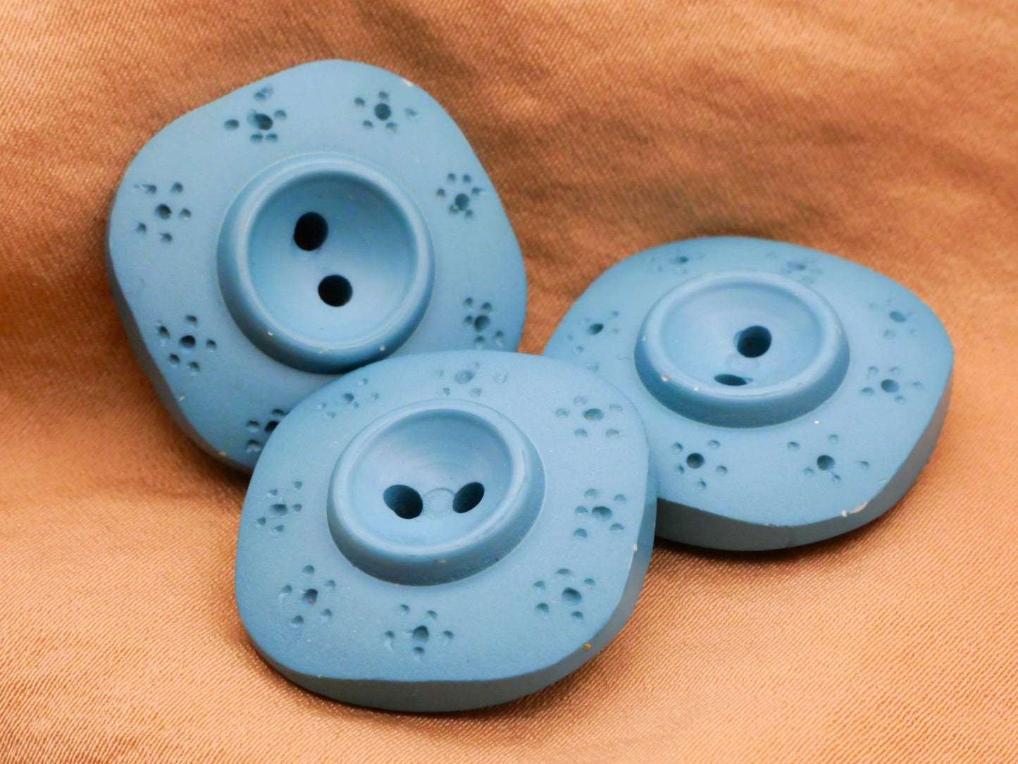 Blue Squarish Carved Vintage Plastic Button 23mm