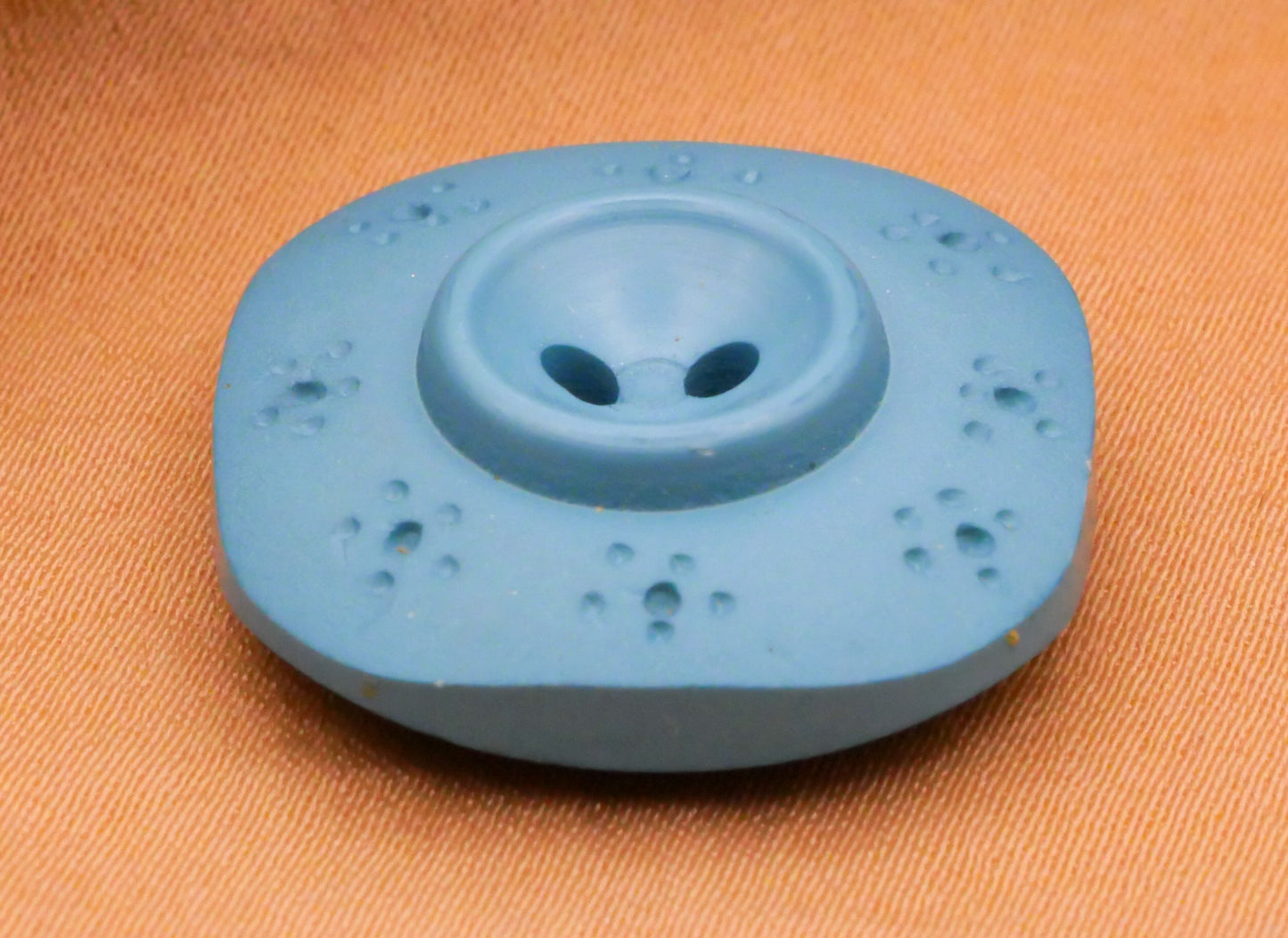 Blue Squarish Carved Vintage Plastic Button 23mm