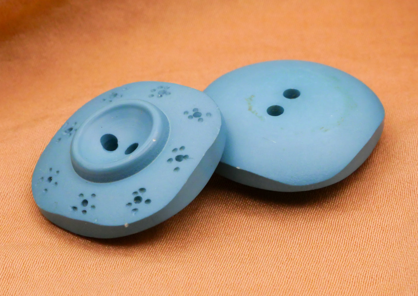 Blue Squarish Carved Vintage Plastic Button 23mm