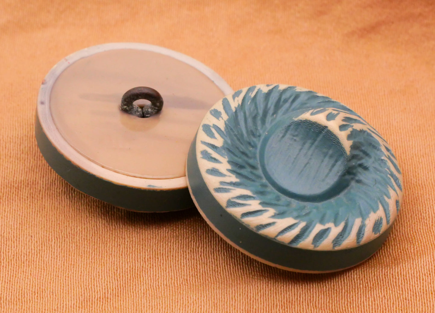 Buffed Celluloid Blue Swirl Wood Grain Look Early Plastic Vintage Button 22mm