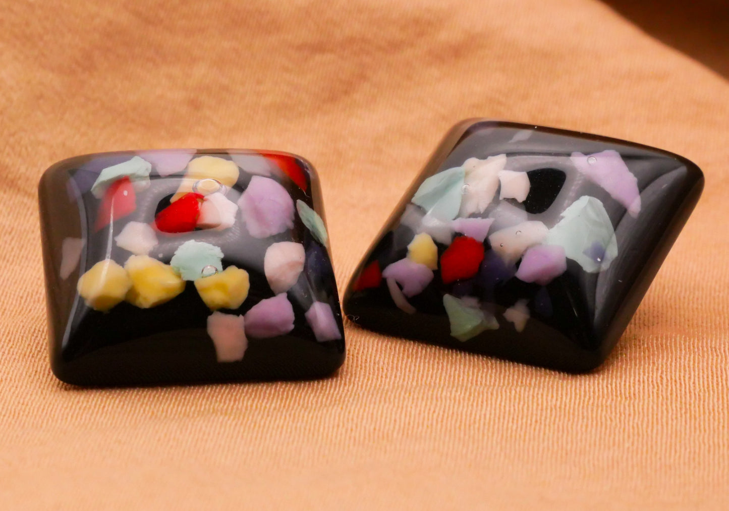 Confetti Black Square Resin Plastic Pair of Buttons 17mm