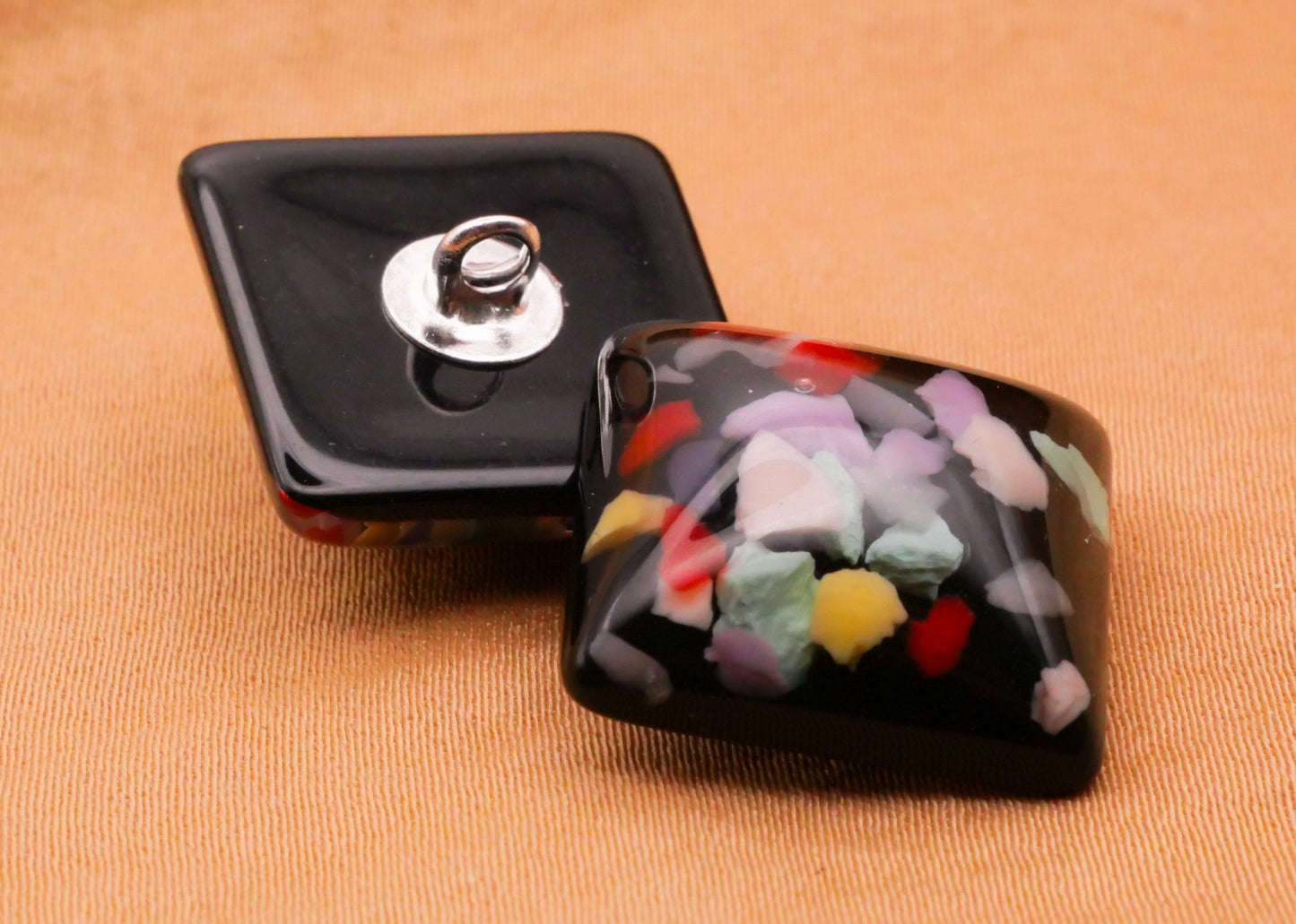 Confetti Black Square Resin Plastic Pair of Buttons 17mm
