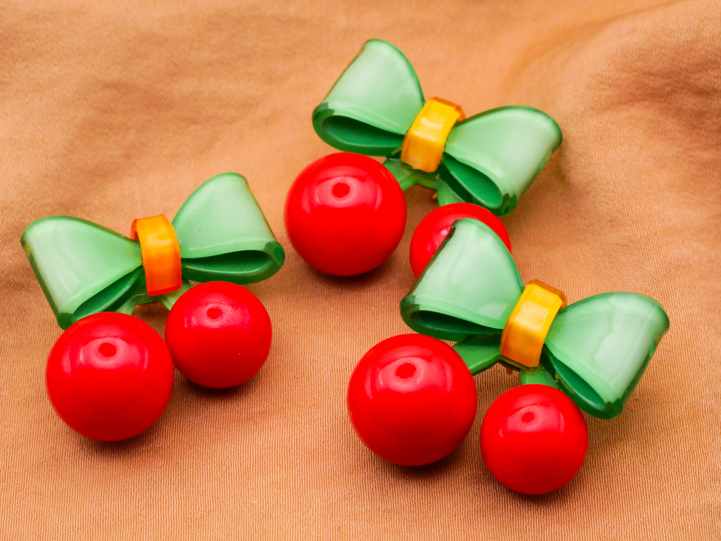 Cherry Fruit Bow Retro Acrylic Plastic Button 27x28mm