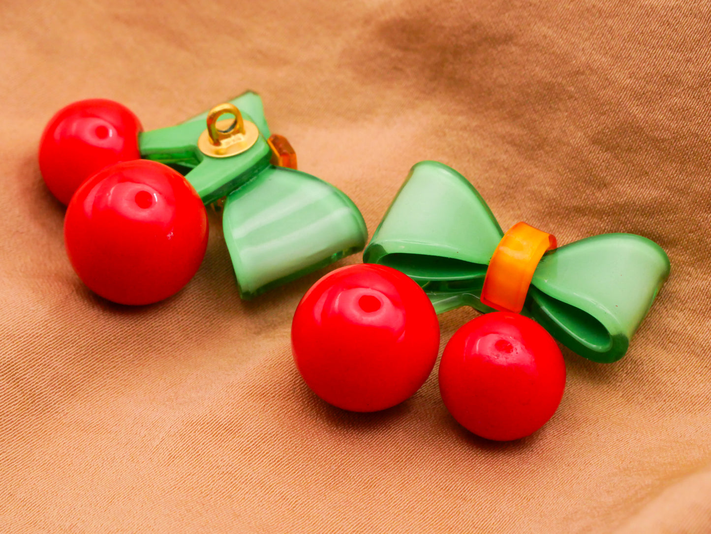 Cherry Fruit Bow Retro Acrylic Plastic Button 27x28mm