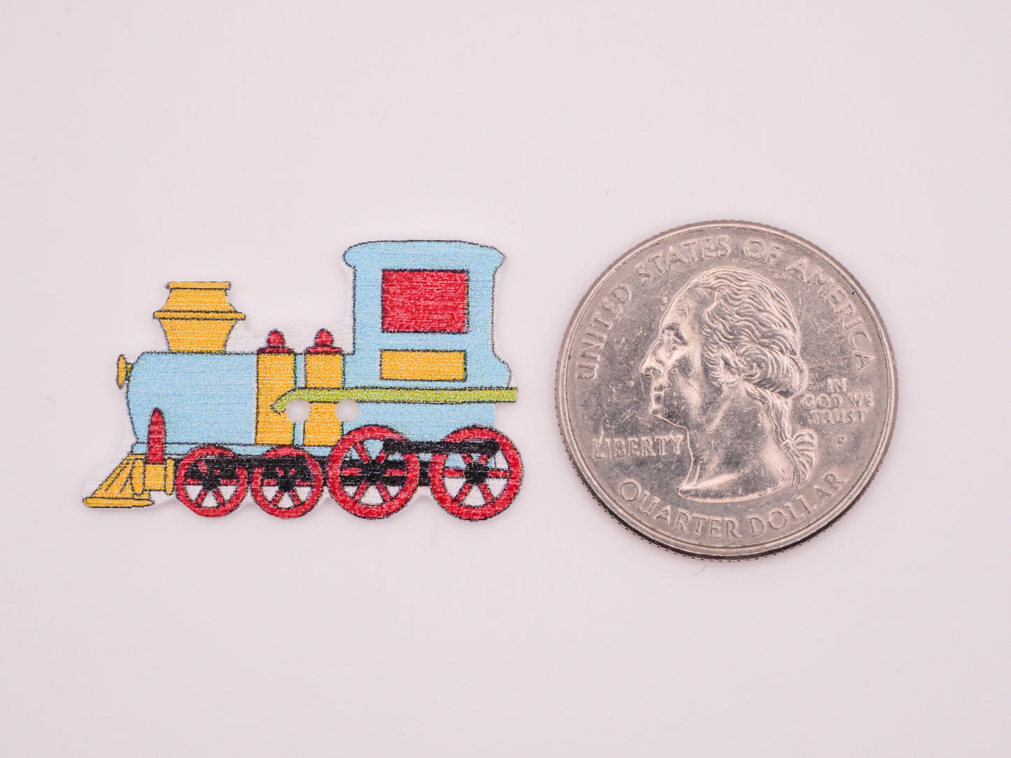 Train Engine Colorful Wood Sew-Thru Set of Ten Buttons 20x31mm