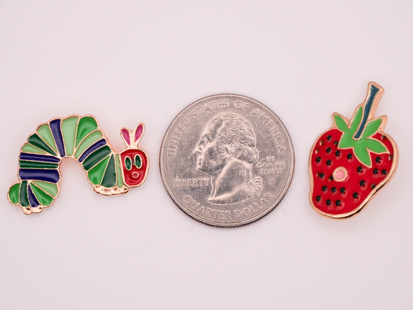 Hungry Hungry Caterpillar Strawberry Enamel Gold Metal Pair of Buttons 16-26mm