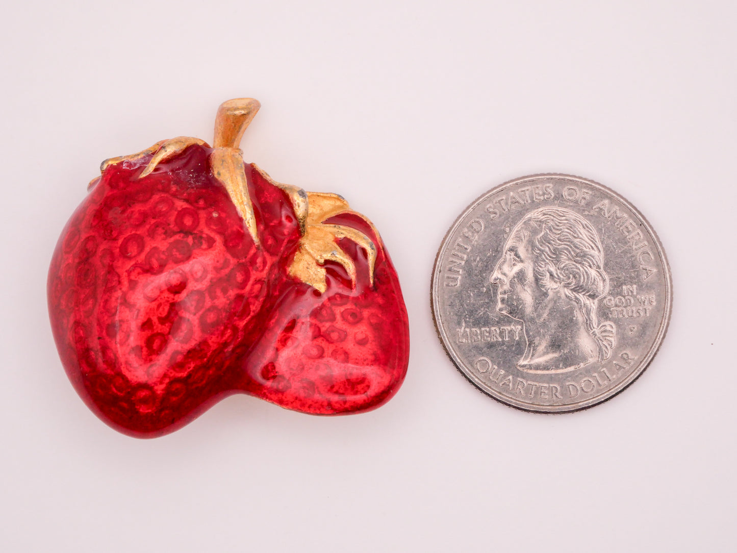 Strawberry Red Enamel Gold Metal Double-Shank Large Vintage Button 35x36mm