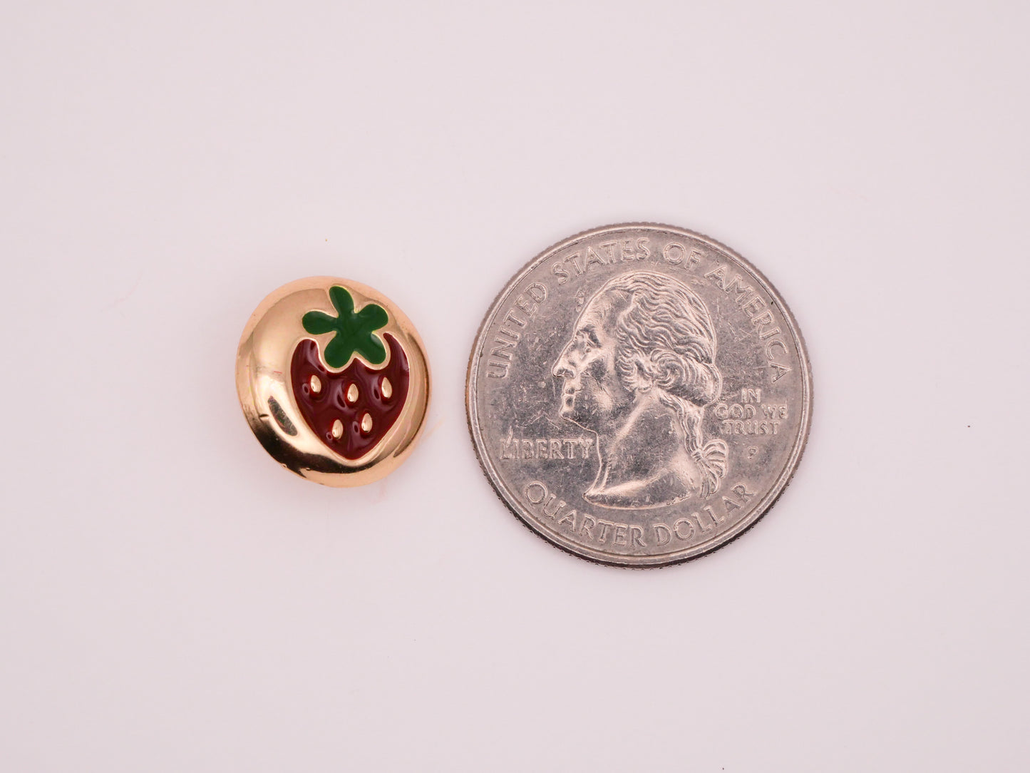 Strawberry Red Green Enamel Gold Metal Button 15mm