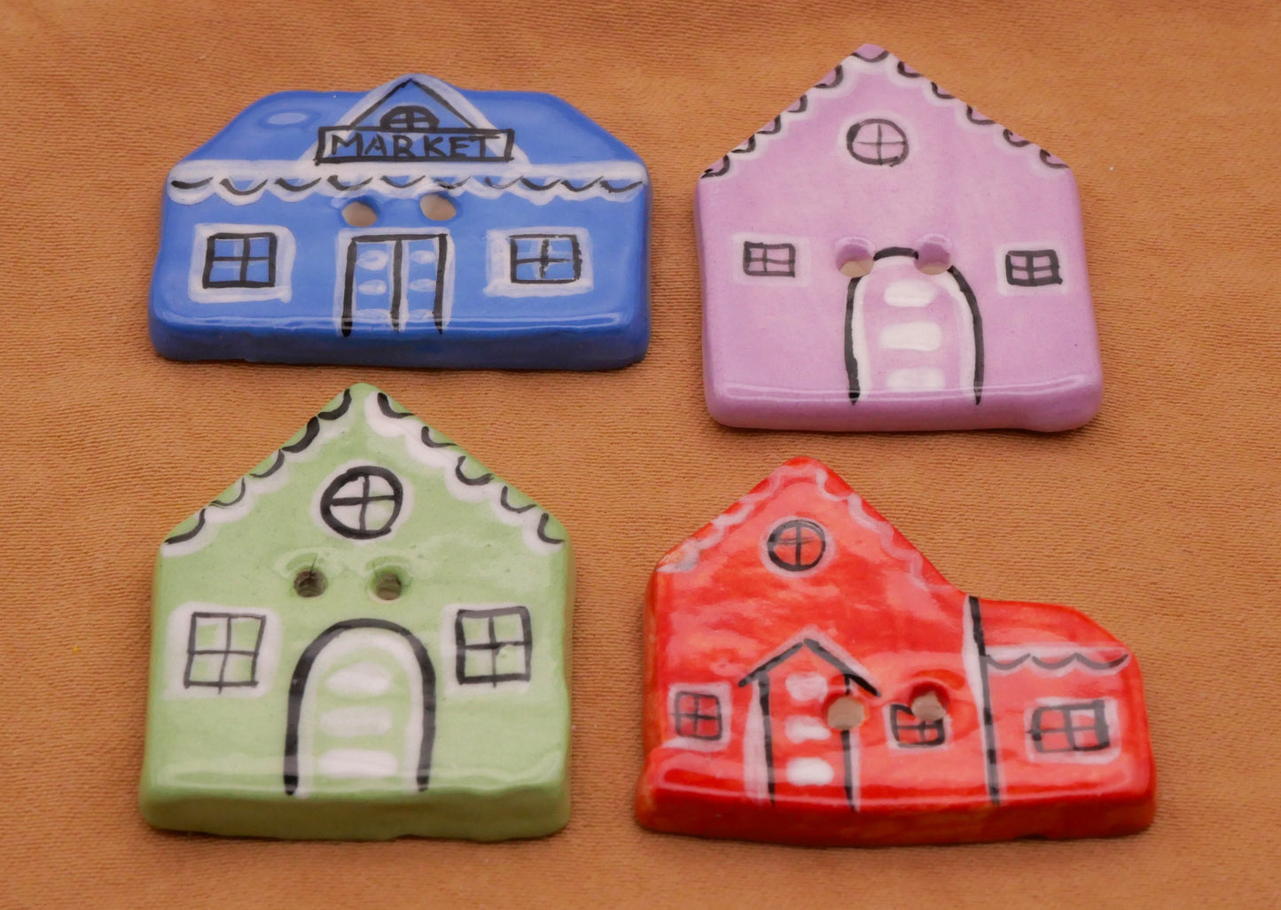 Christmas Village Gingerbread House Hand-Painted DJR Ceramic Button Various 23-30mm