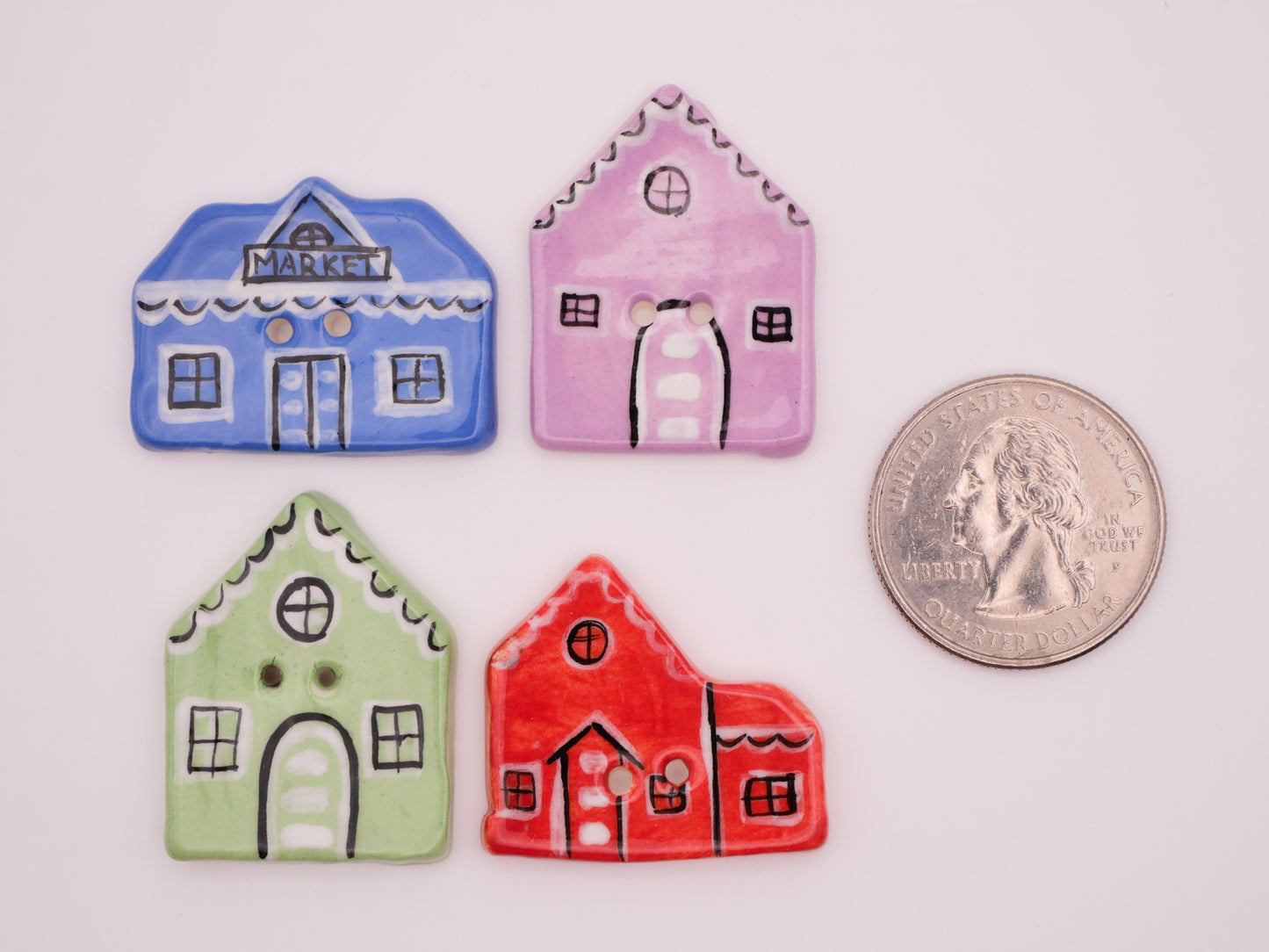 Christmas Village Gingerbread House Hand-Painted DJR Ceramic Button Various 23-30mm