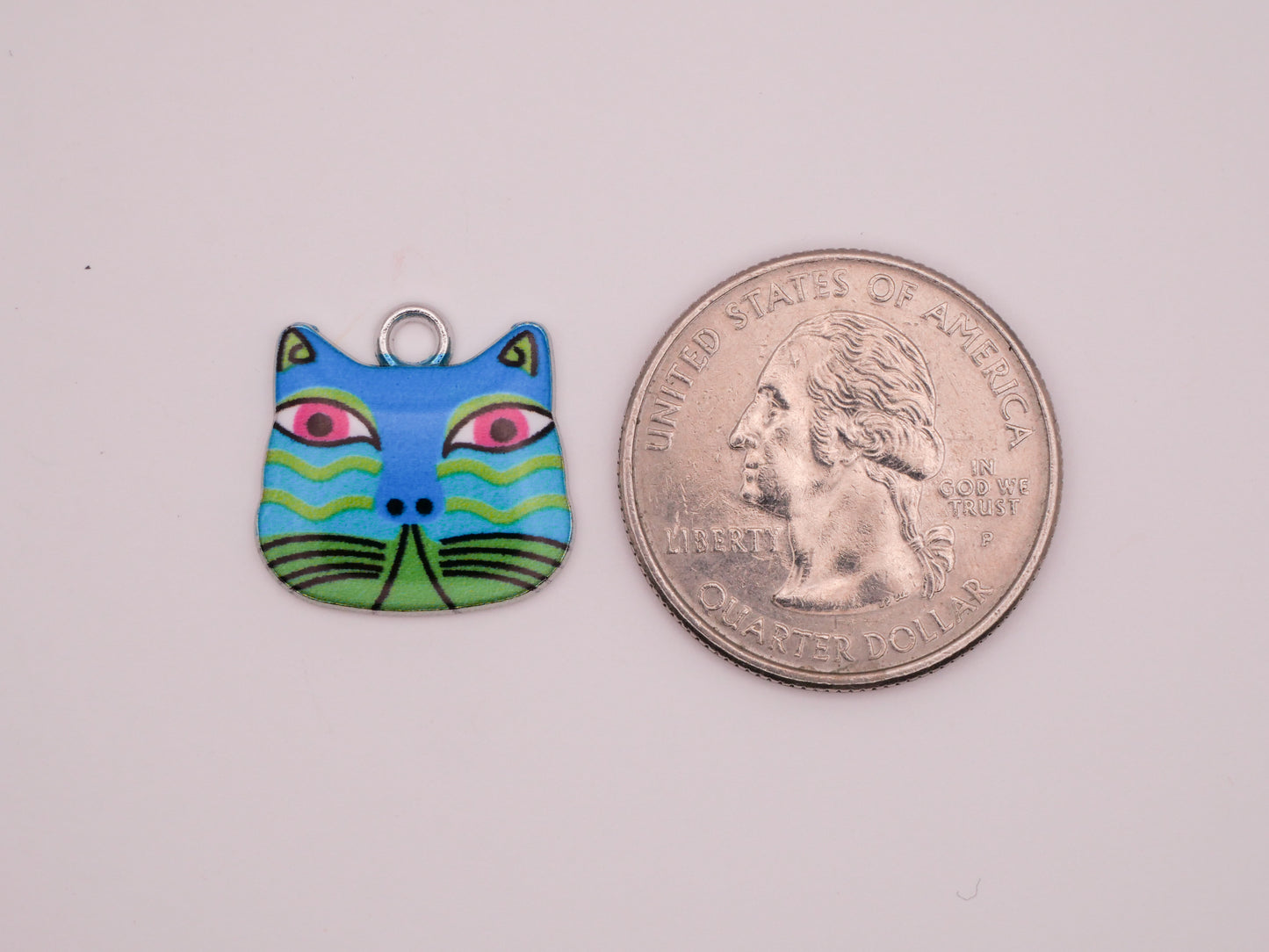 Kitty Cat Laurel Burch Reproduction Set of Six Metal Plastic Charms Embellishments 17x18mm