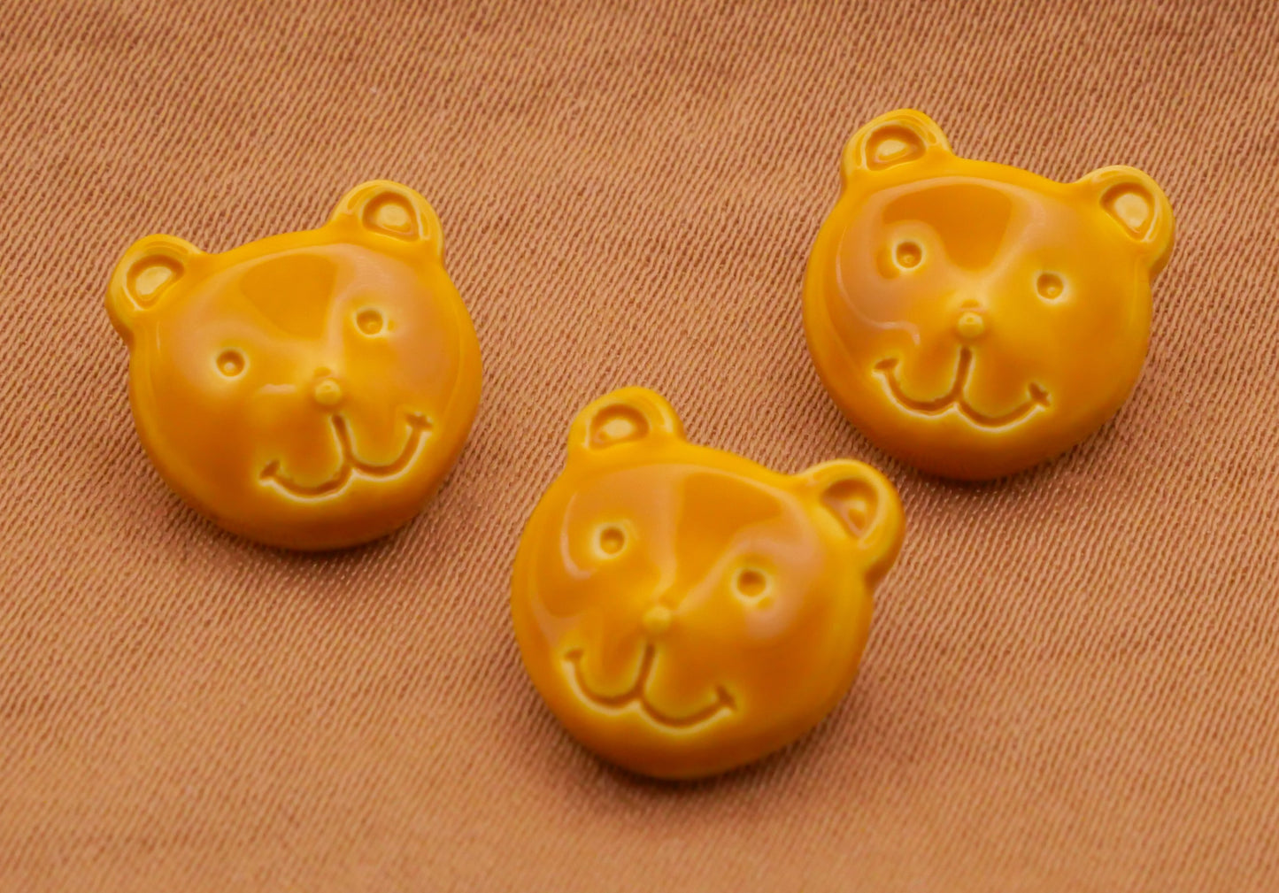Bear Face Vintage French Plastic Set of Three Buttons 11mm