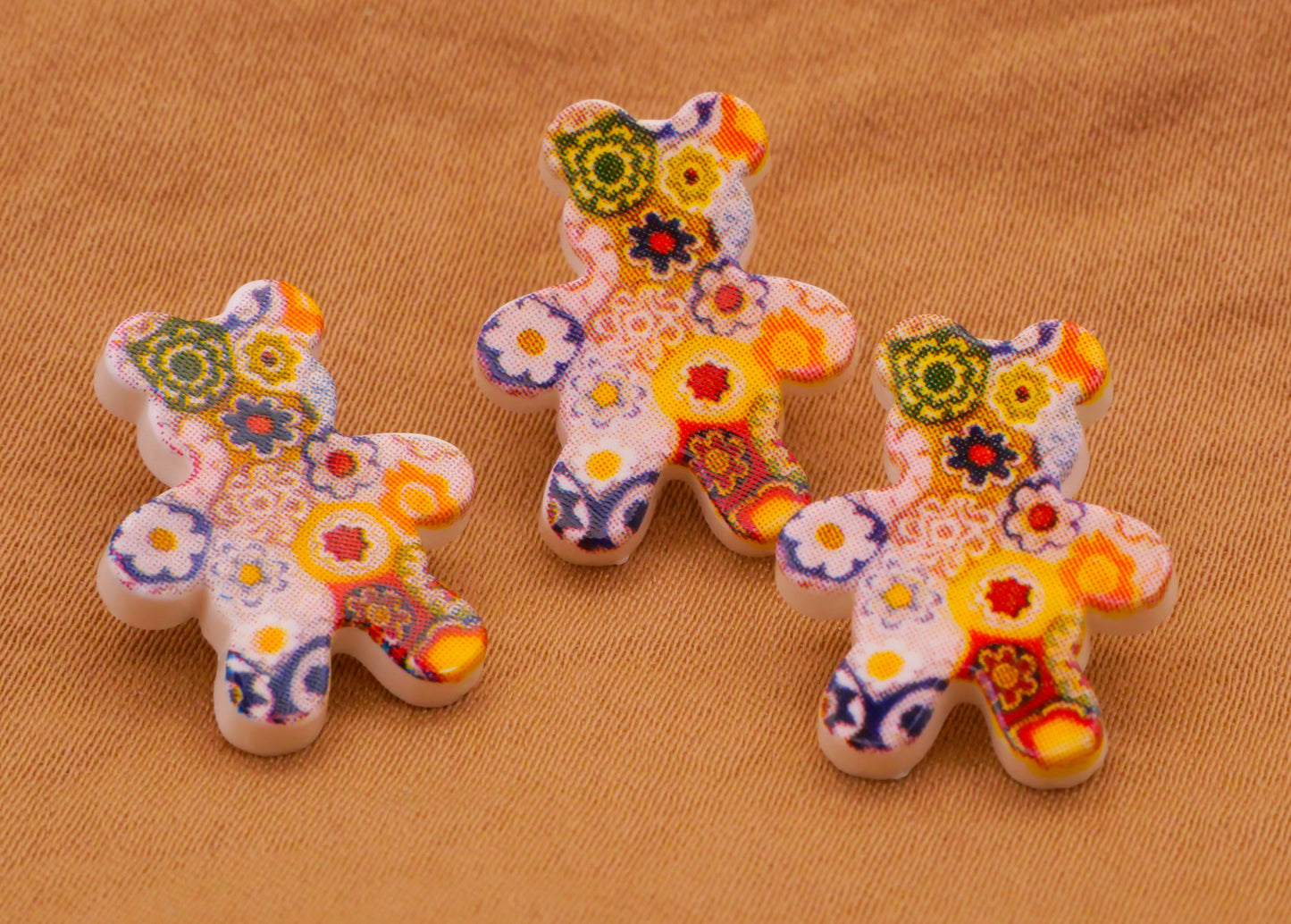 Teddy Bear Patchwork Millefiori JHB Plastic Button 15x18mm
