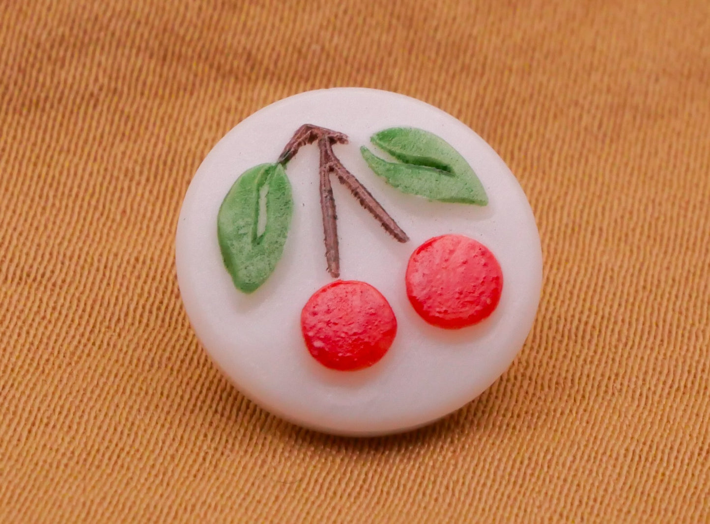 Cherry Cherries Hand-Painted Vintage Glass Button 13mm