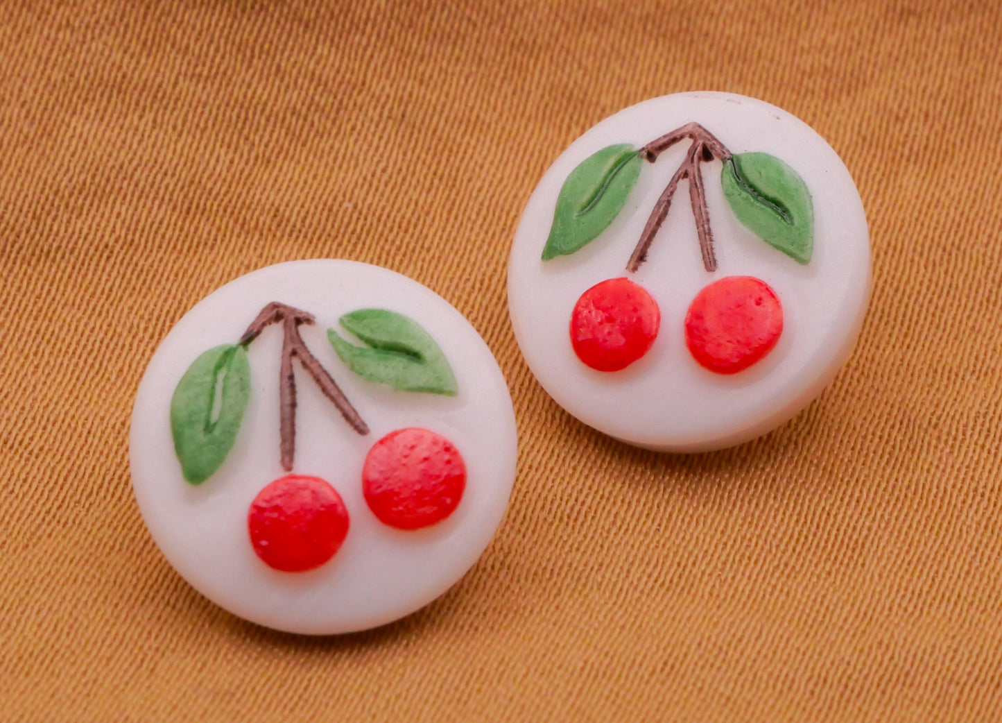 Cherry Cherries Hand-Painted Vintage Glass Button 13mm