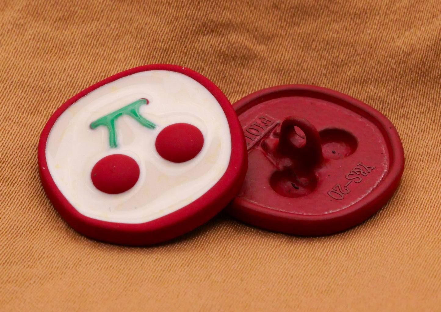 Cherry Cherries Enamel Red Coated Metal Button 20mm
