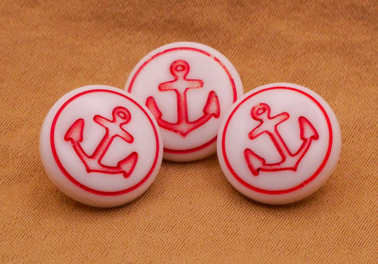 Anchor Red White Plastic Set of Three Buttons 13mm