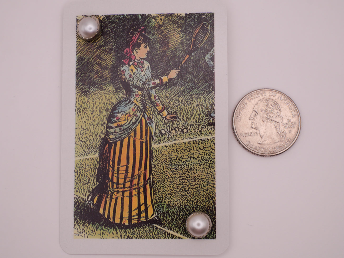 Badminton Playing Card Faux Pearl Metal Pair of Buttons 9mm
