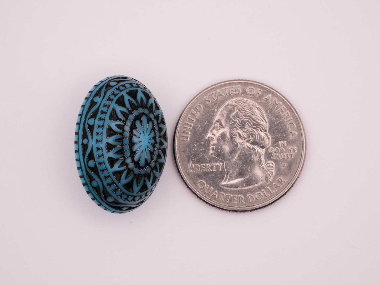 Tribal Design Blue Green Oval Plastic Button 18x25mm