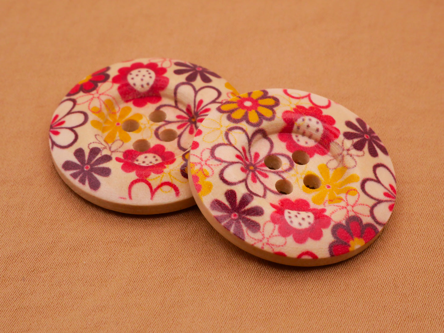 Flower Groovy Colorful Wood Pair of Buttons Various 30mm