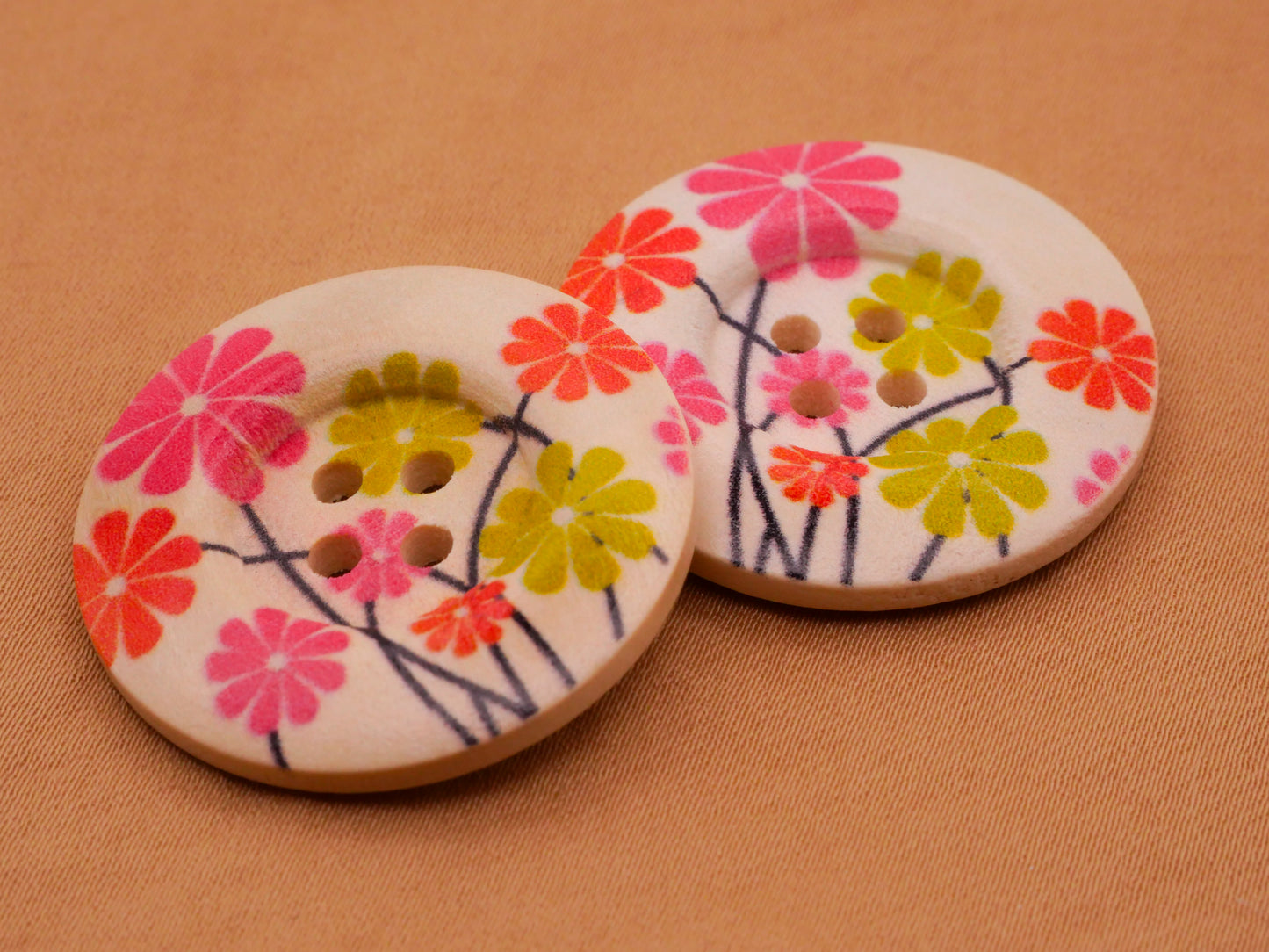 Flower Groovy Colorful Wood Pair of Buttons Various 30mm