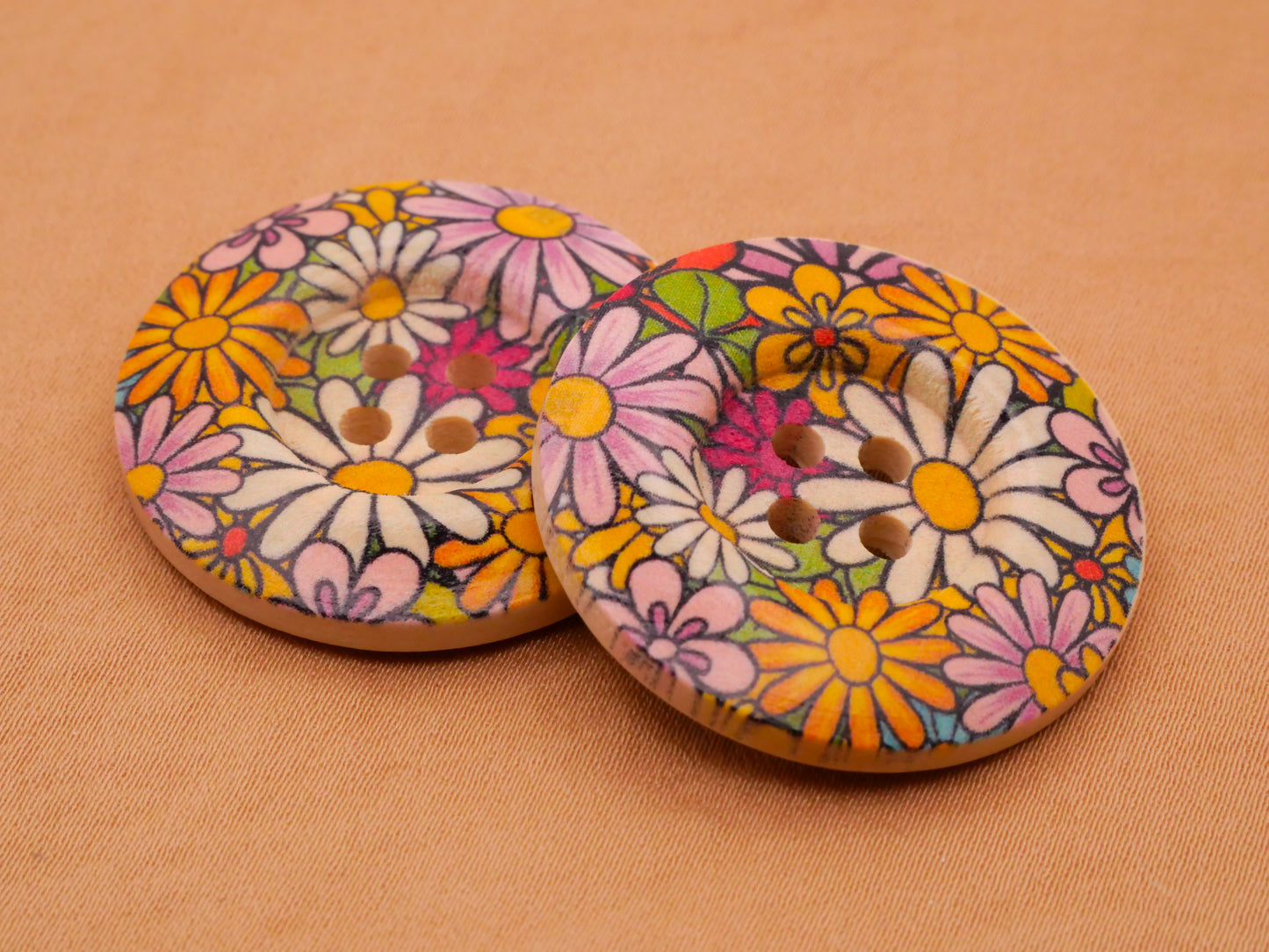 Flower Groovy Colorful Wood Pair of Buttons Various 30mm
