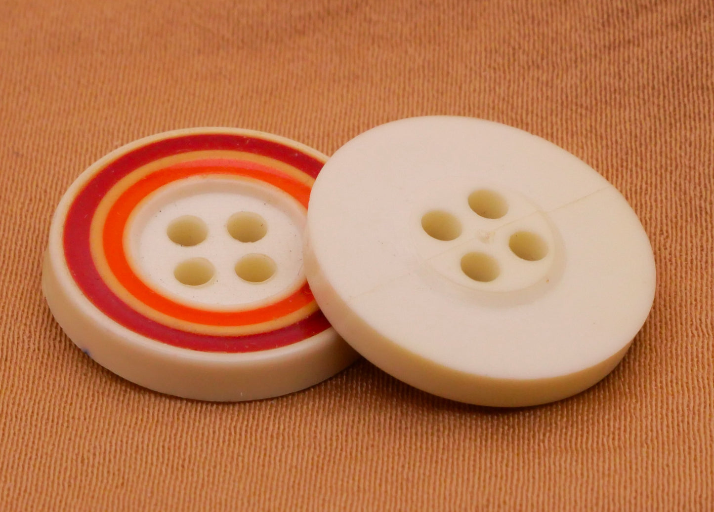 Stripe Orange Red Ivory Vintage Plastic Pair of Buttons 18mm