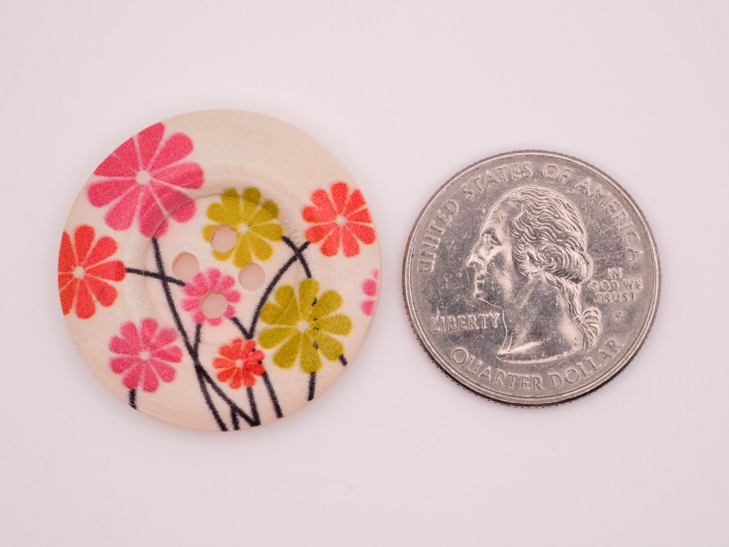 Flower Groovy Colorful Wood Pair of Buttons Various 30mm