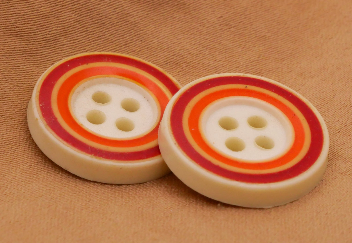 Stripe Orange Red Ivory Vintage Plastic Pair of Buttons 18mm
