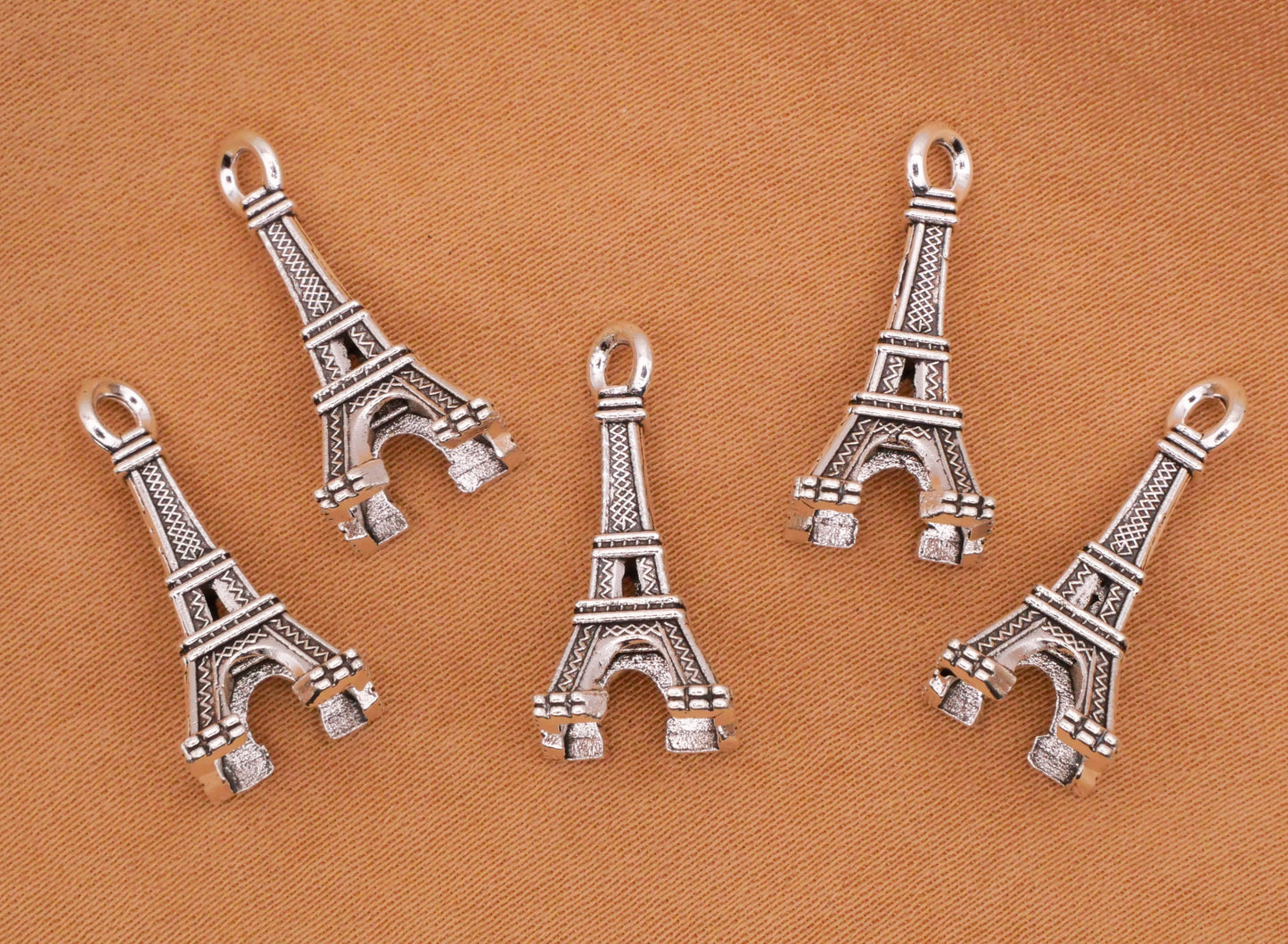 Eiffel Tower Paris France Silver Metal Set of Five Charms Embellishments 9x20mm