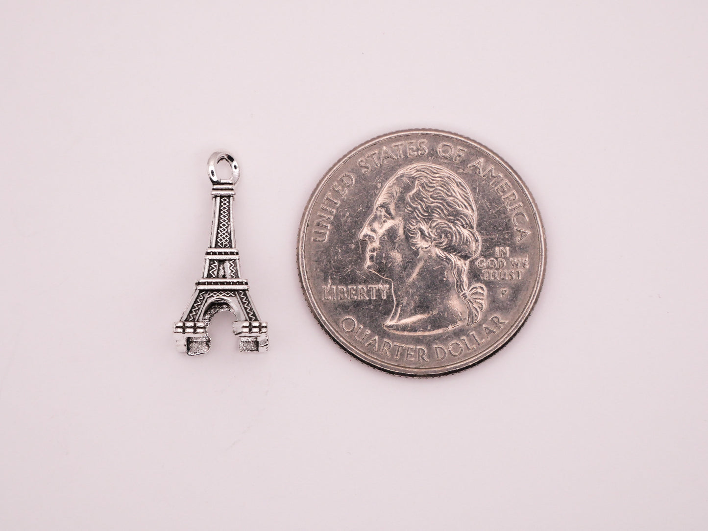 Eiffel Tower Paris France Silver Metal Set of Five Charms Embellishments 9x20mm