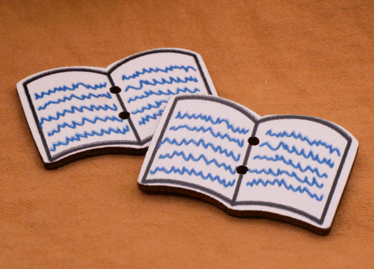 Open Book Writing Wood Pair of Buttons 21x30mm