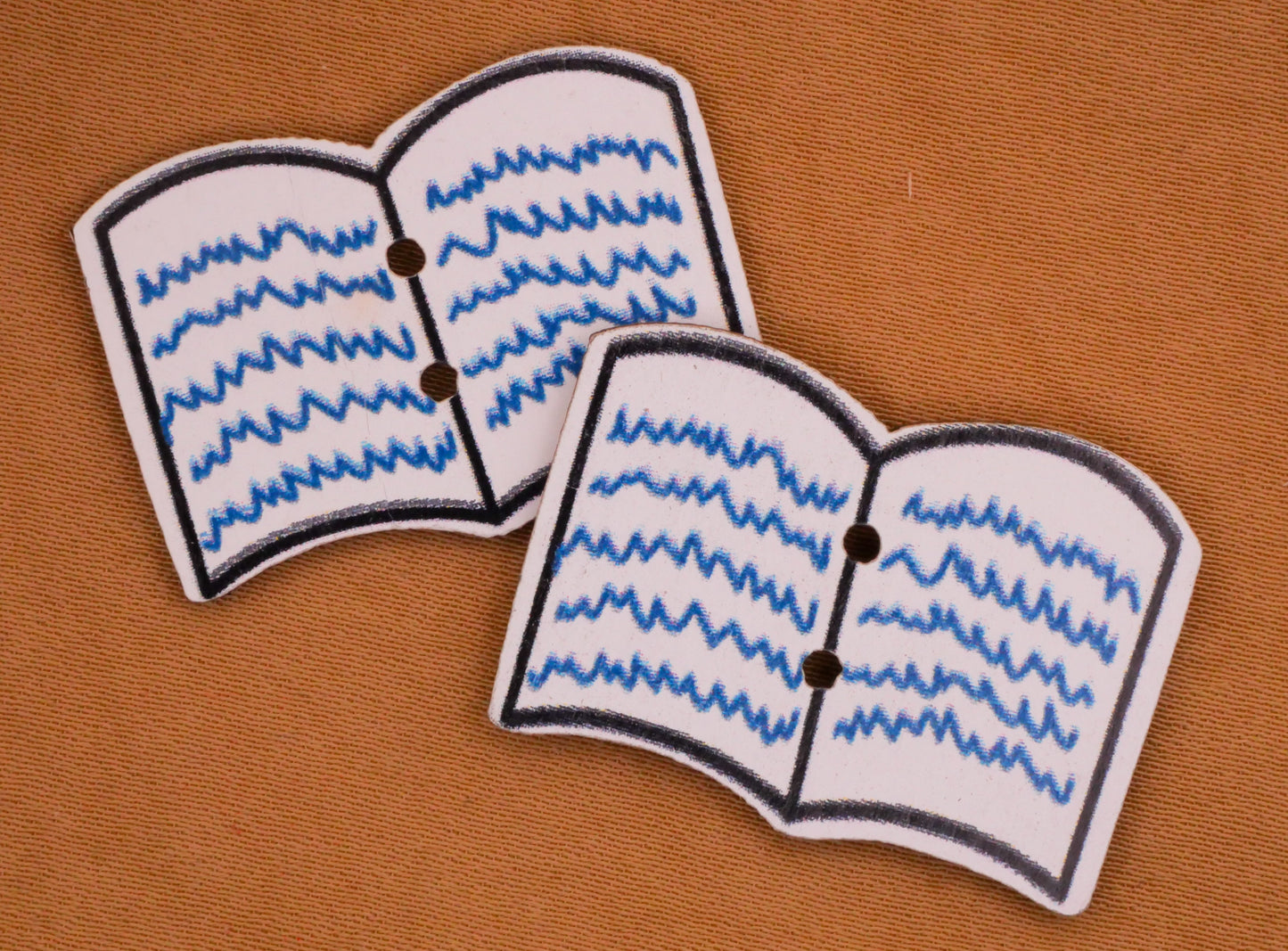 Open Book Writing Wood Pair of Buttons 21x30mm