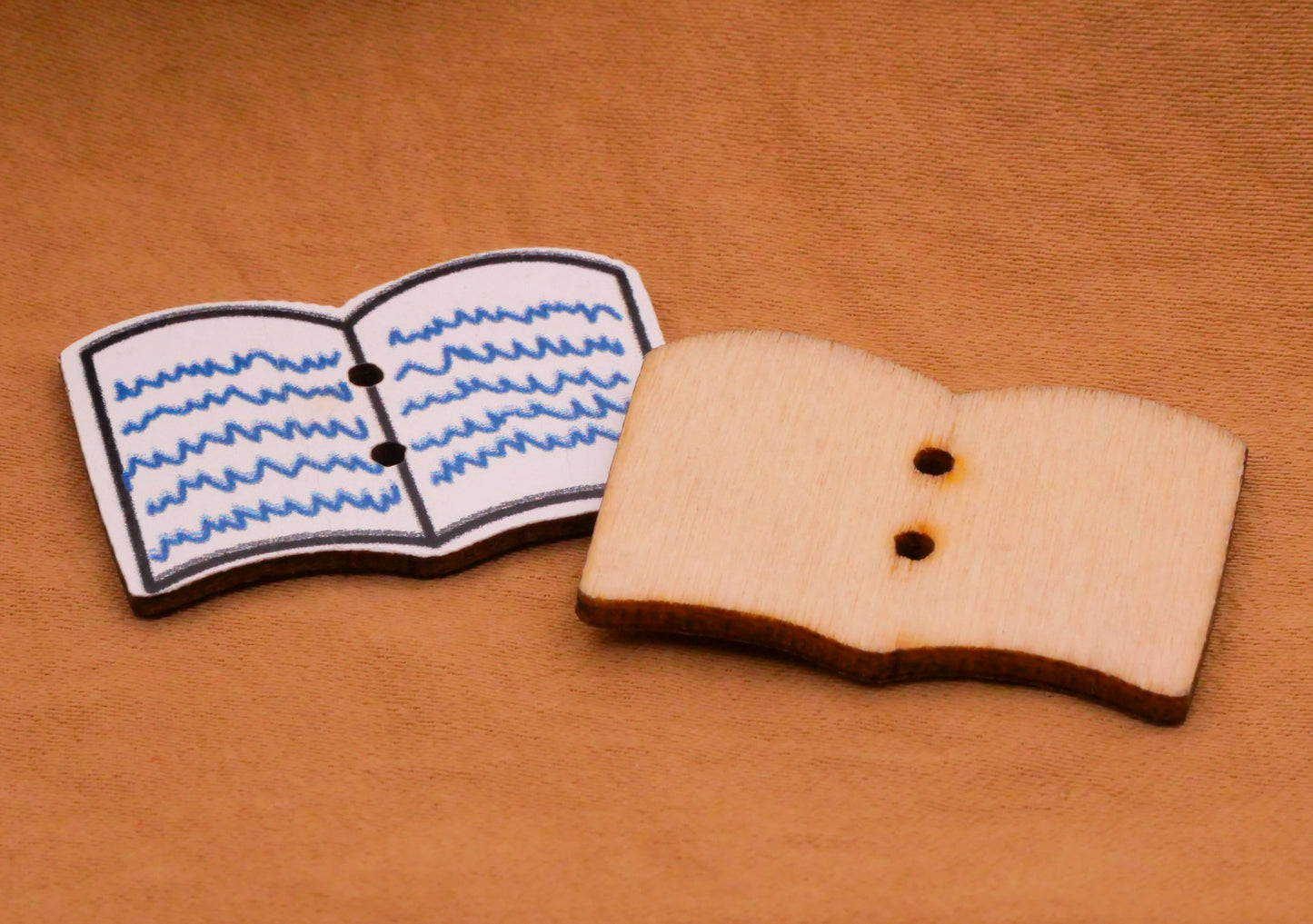 Open Book Writing Wood Pair of Buttons 21x30mm