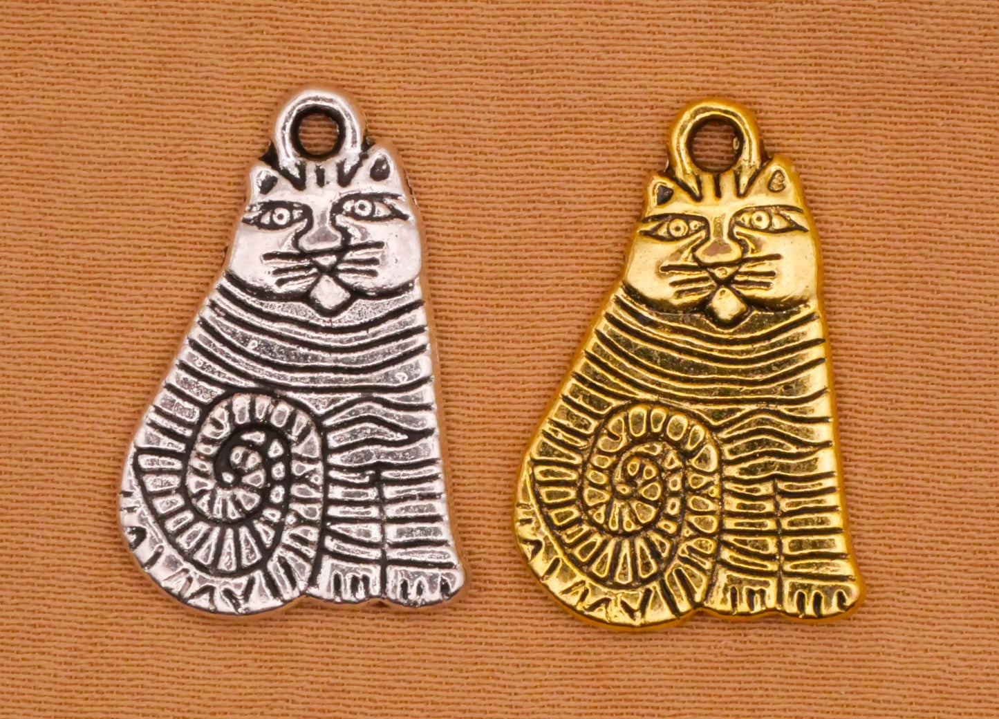 Cat Kitty Laurel Burch Reproduction Silver Gold Metal Pair of Charms Various 13x21mm