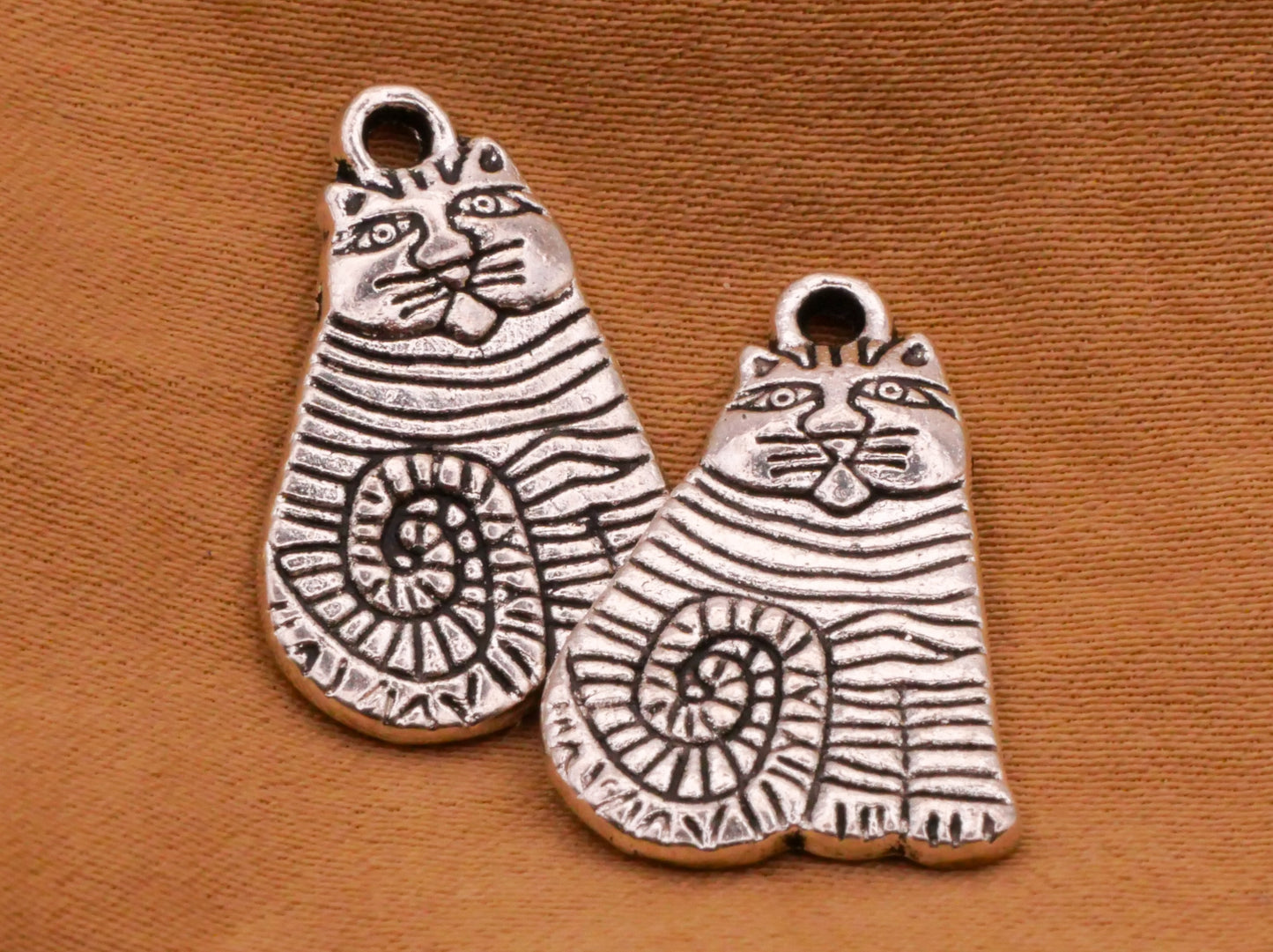 Cat Kitty Laurel Burch Reproduction Silver Gold Metal Pair of Charms Various 13x21mm
