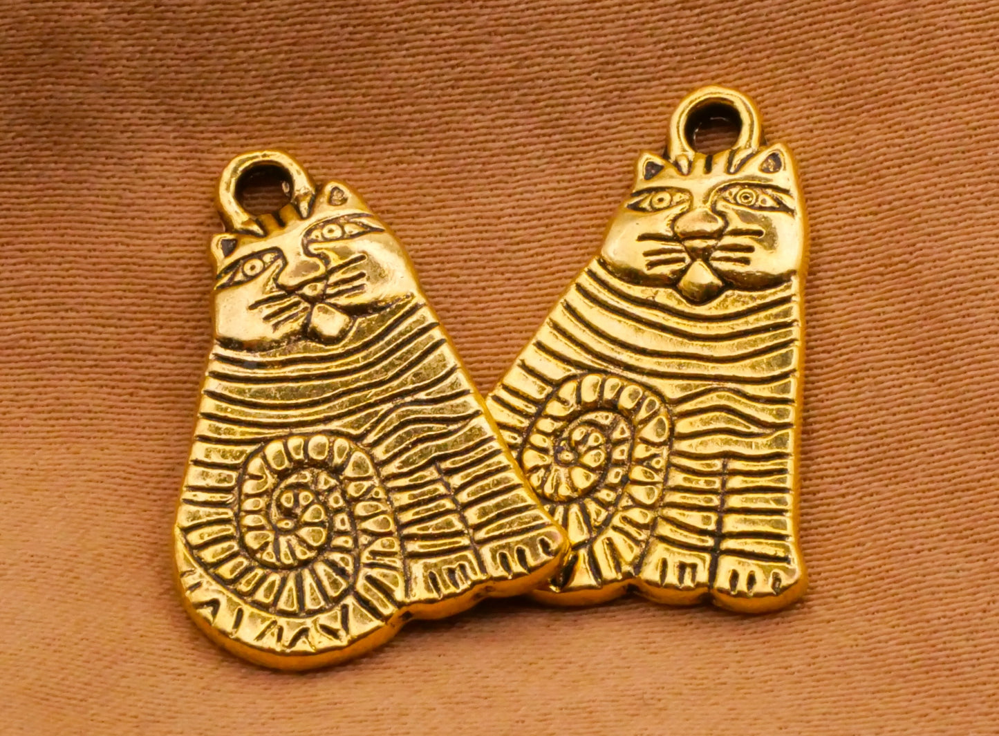 Cat Kitty Laurel Burch Reproduction Silver Gold Metal Pair of Charms Various 13x21mm