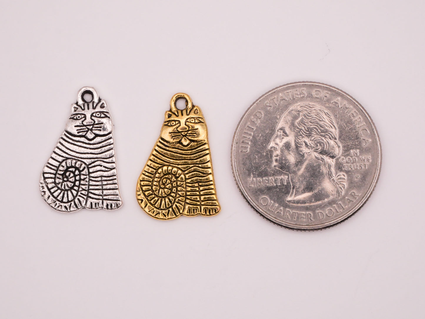 Cat Kitty Laurel Burch Reproduction Silver Gold Metal Pair of Charms Various 13x21mm
