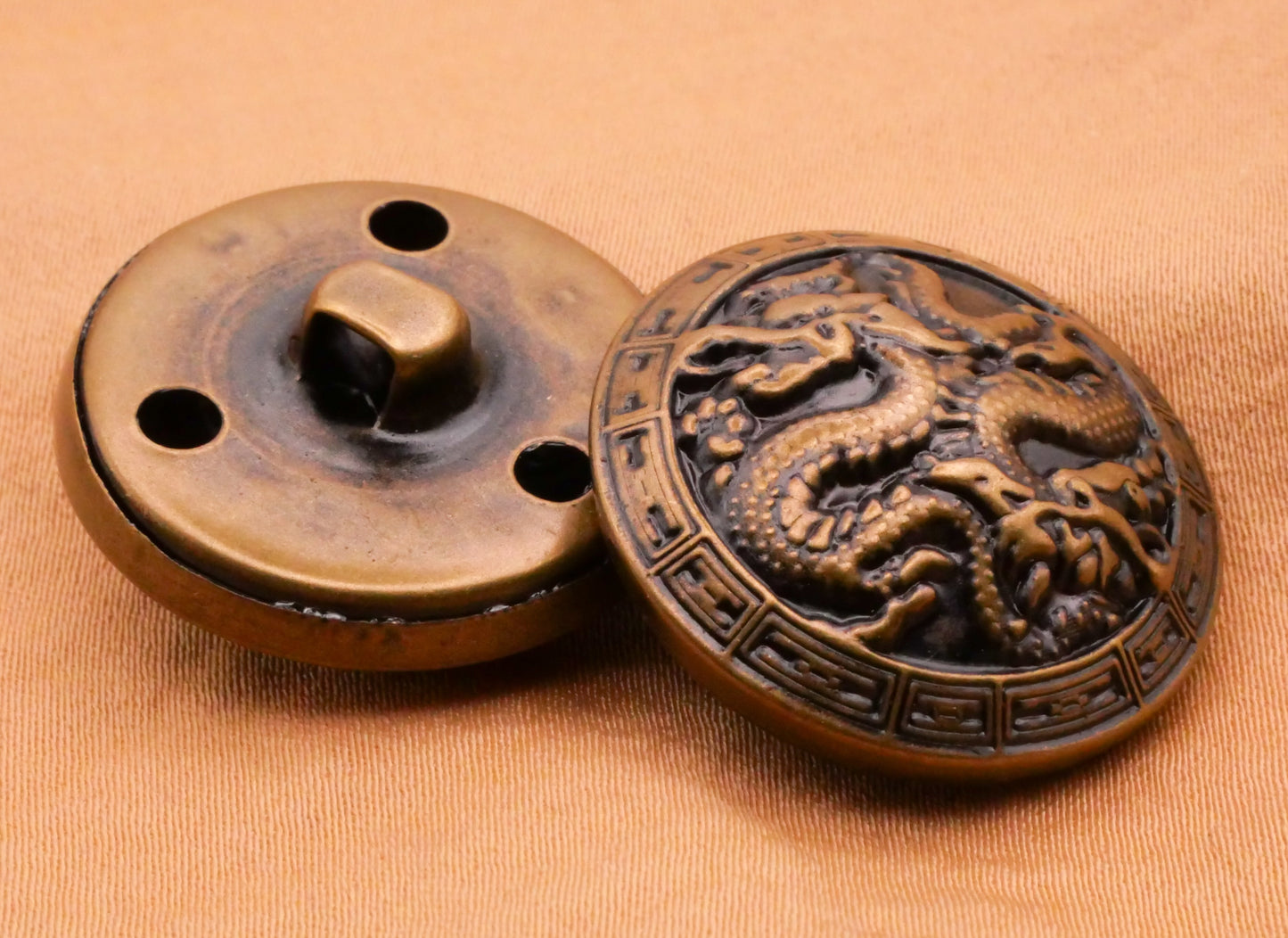 Dragon Asian Inspired Bronze Metal Button 25mm