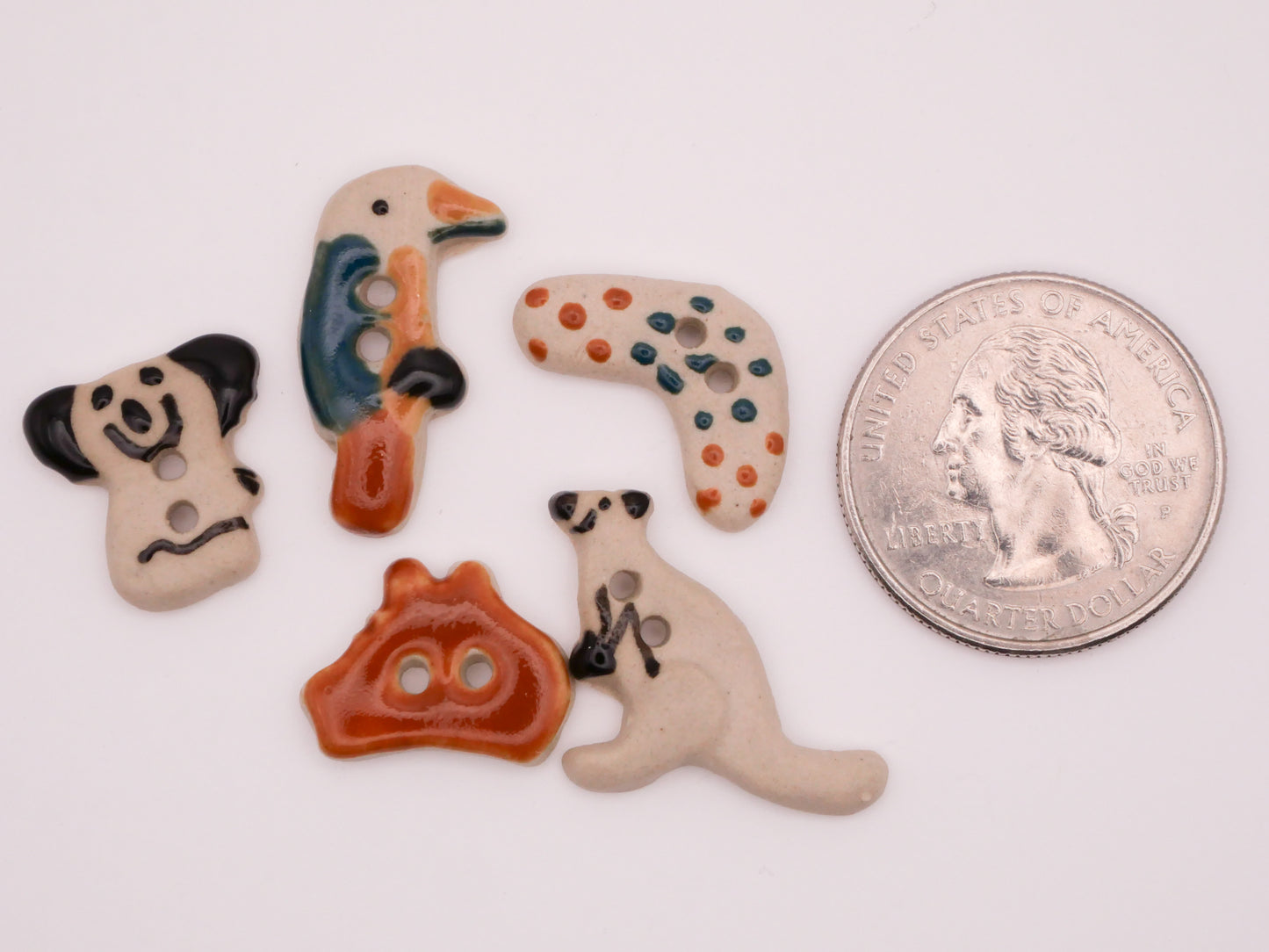 Australia Kangaroo Koala Boomerang Bird Hand-Painted Ceramic Set of Five Buttons 12-23mm