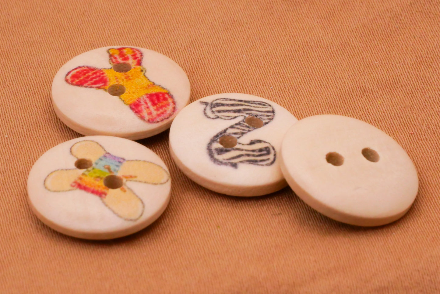 Alphabet Letters Illustrations Wood Set of Twenty-Six Buttons 15mm