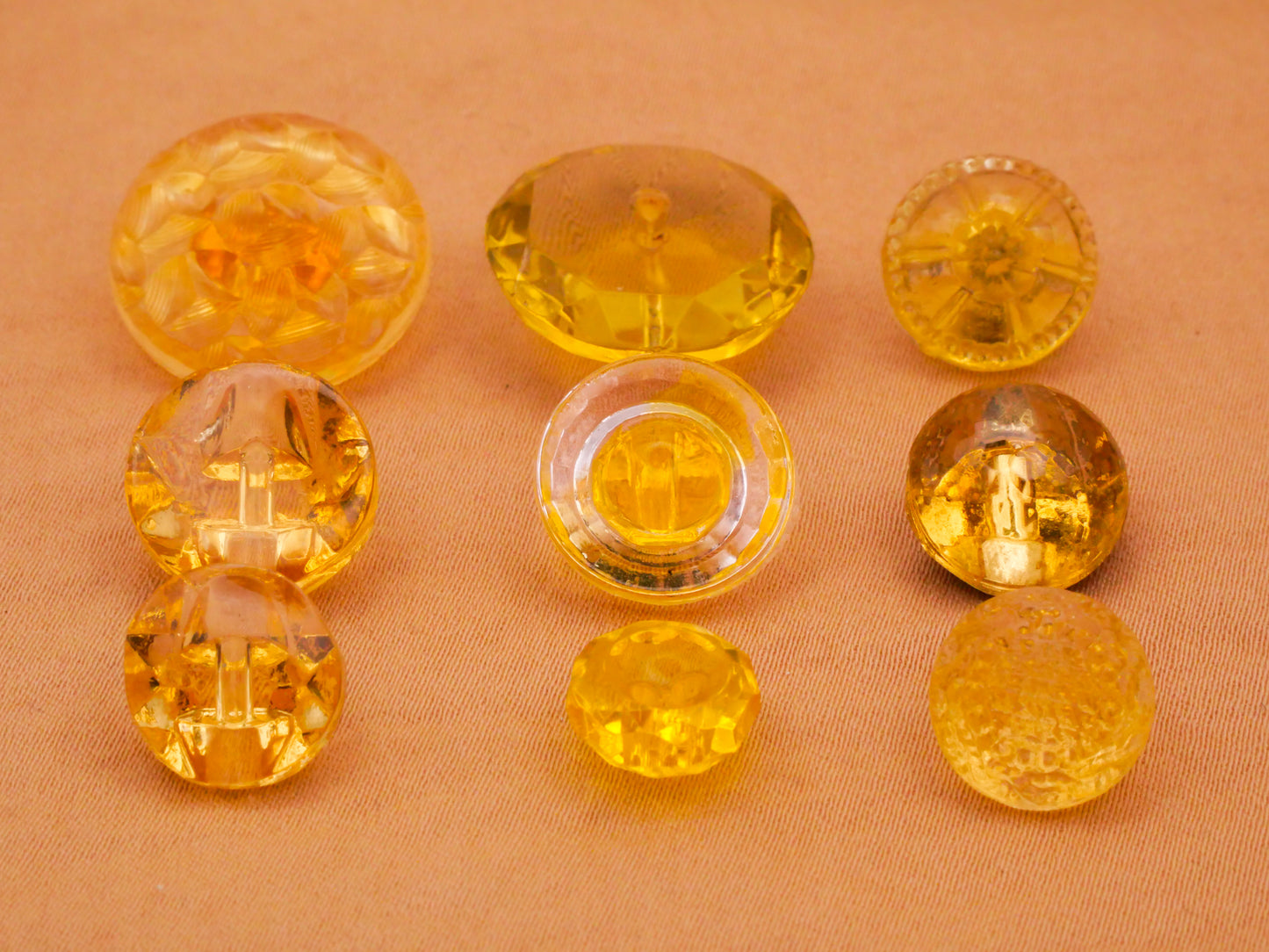 Transparent Glass Yellow Cognac Vintage Button Various 9-19mm