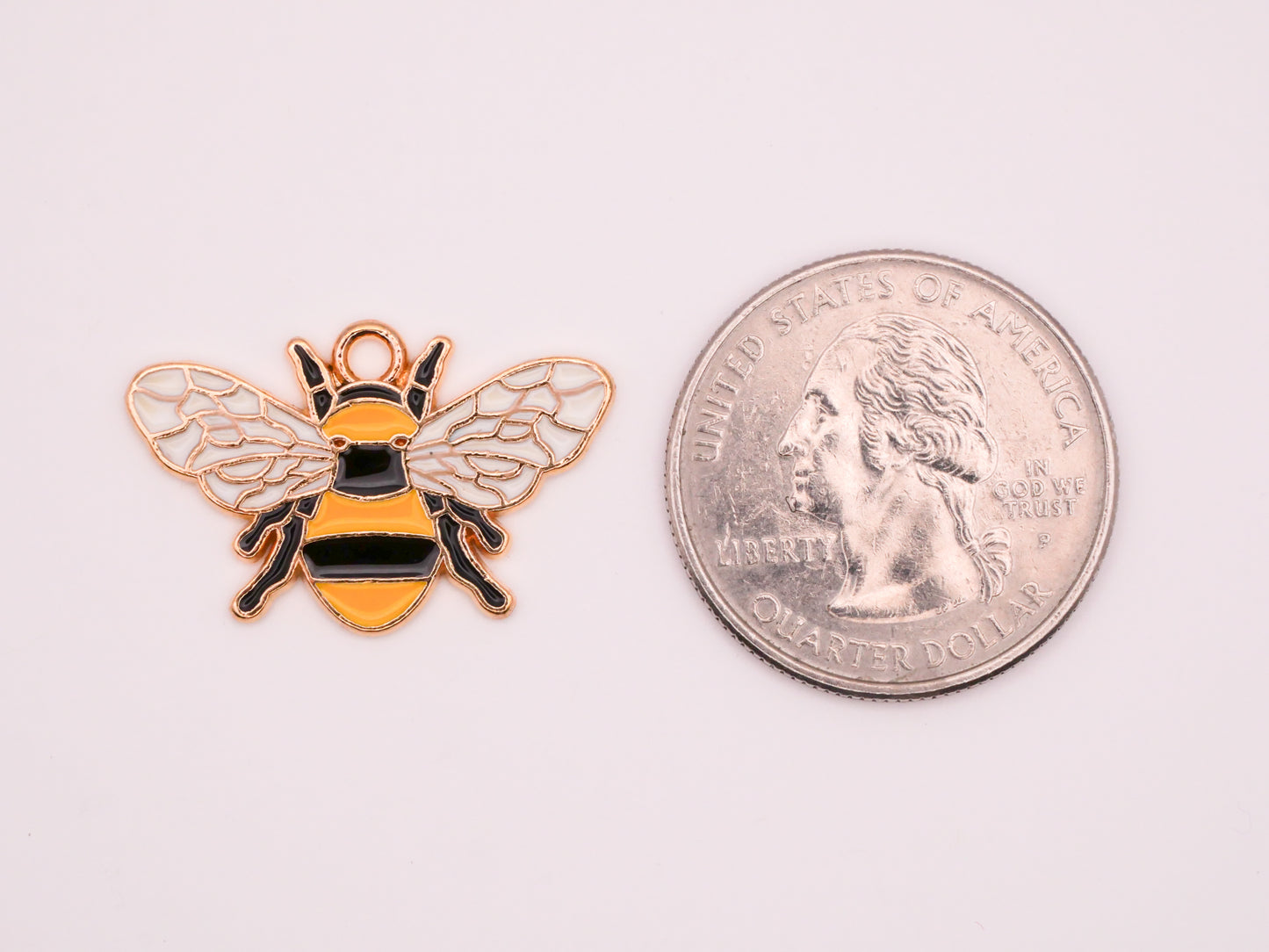 Bee Enamel Painted Gold Metal Set of Three Charms Embellishments 17x26mm