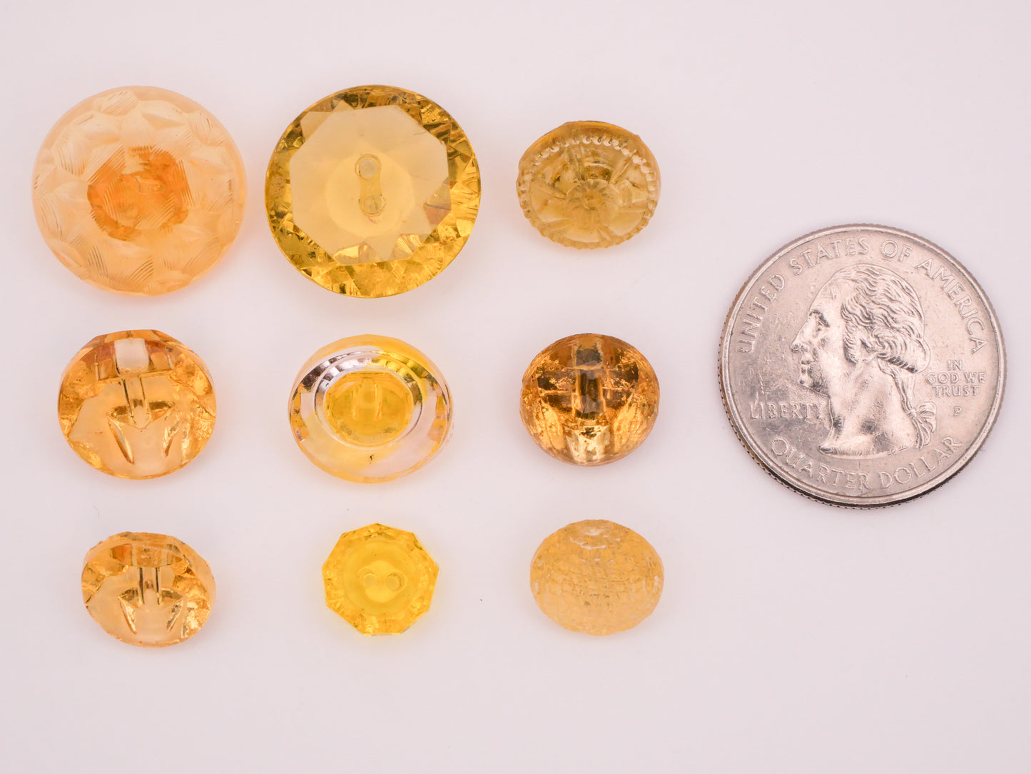 Transparent Glass Yellow Cognac Vintage Button Various 9-19mm