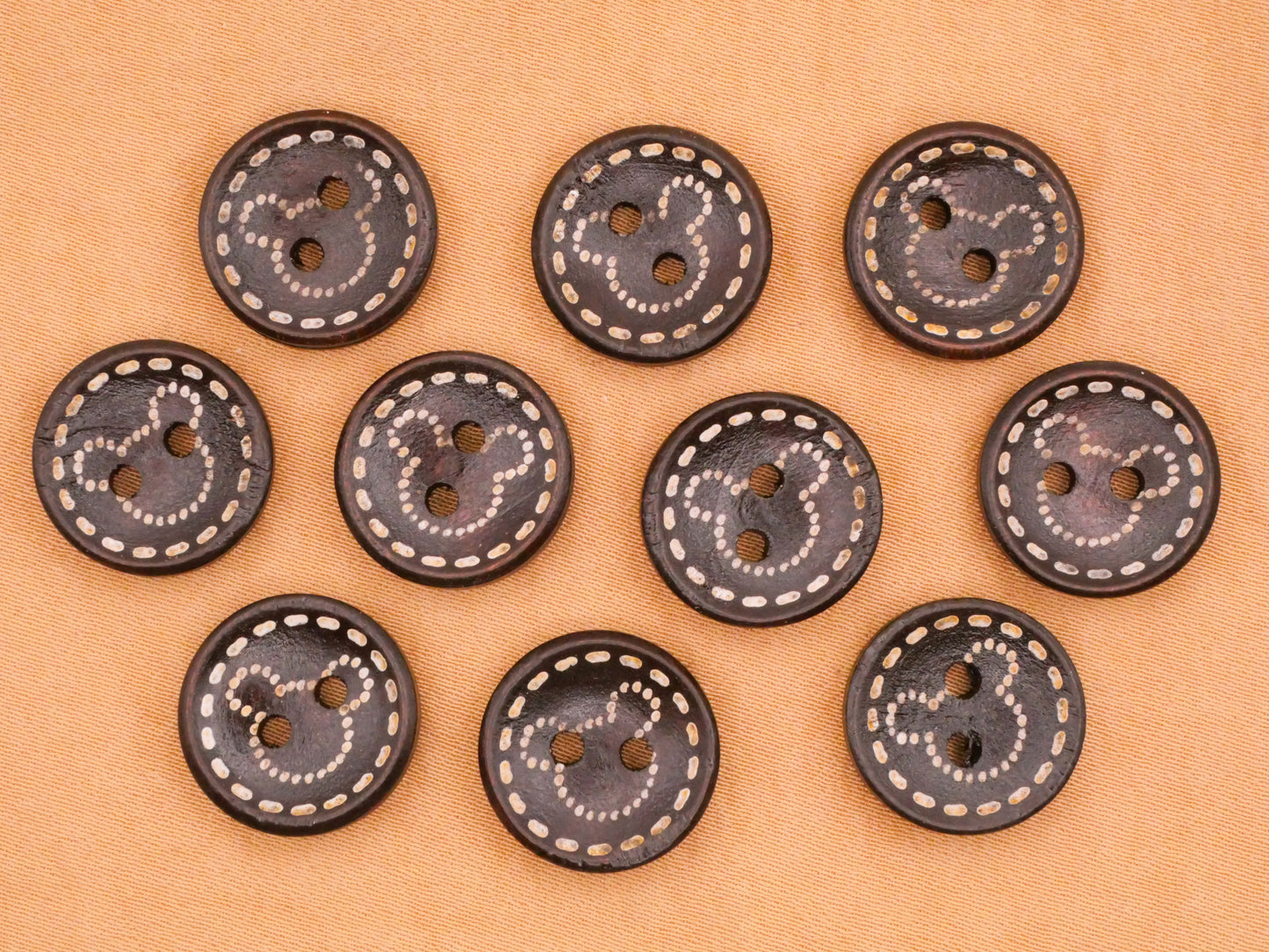 Mickey Mouse Stitching Look Wood Set of Ten Buttons 15mm