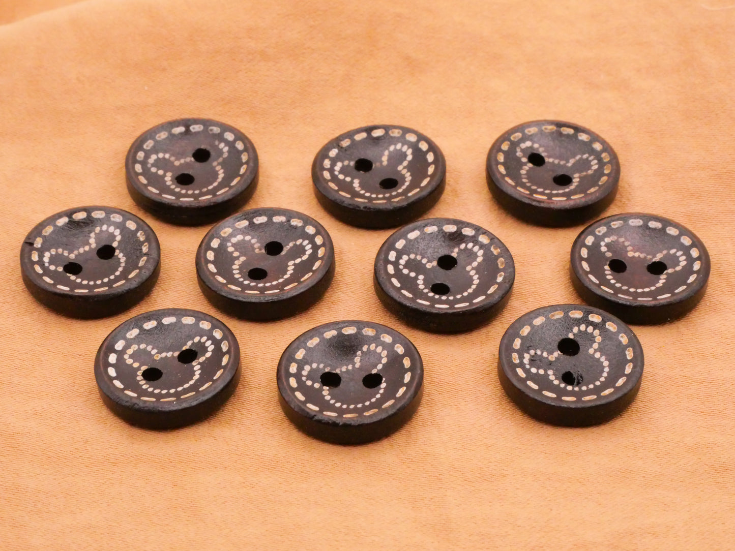 Mickey Mouse Stitching Look Wood Set of Ten Buttons 15mm