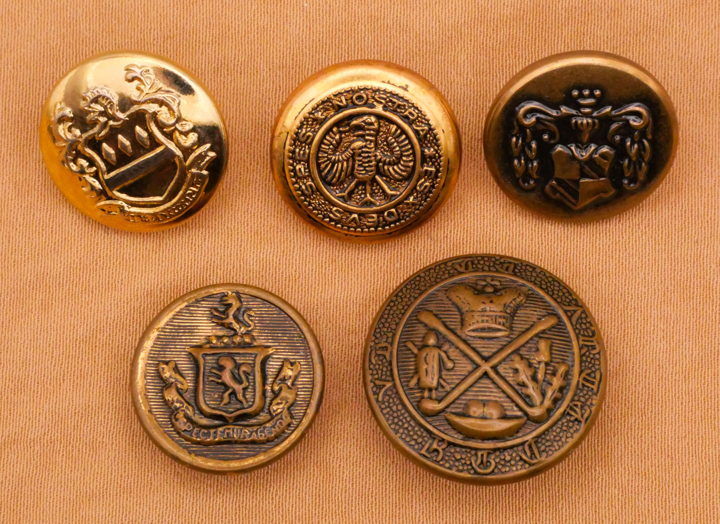 Crest Seal Gold Bronze Vintage Metal Button Various 16-19mm